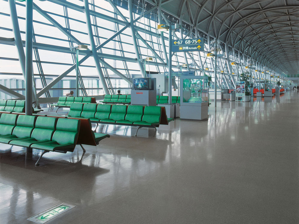 Kansai Airport, Osaka, Japan, with norament rubber flooring tiles imitate the look of the stone tiles which could not be installed because of their weight